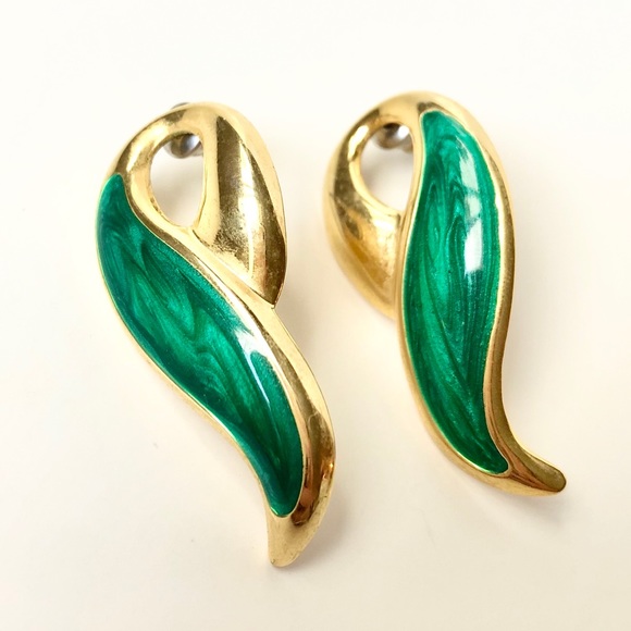 Vintage Jewelry - Vintage | Green & Gold Statement Pierced Earrings